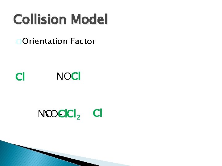 Collision Model � Orientation Cl Factor NOCl NO NOCl + Cl 2 Cl 