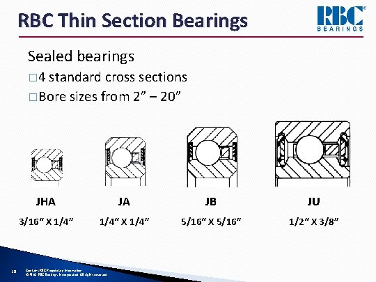 RBC Thin Section Bearings Sealed bearings � 4 standard cross sections �Bore sizes from