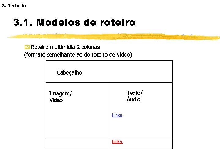 3. Redação 3. 1. Modelos de roteiro y Roteiro multimídia 2 colunas (formato semelhante