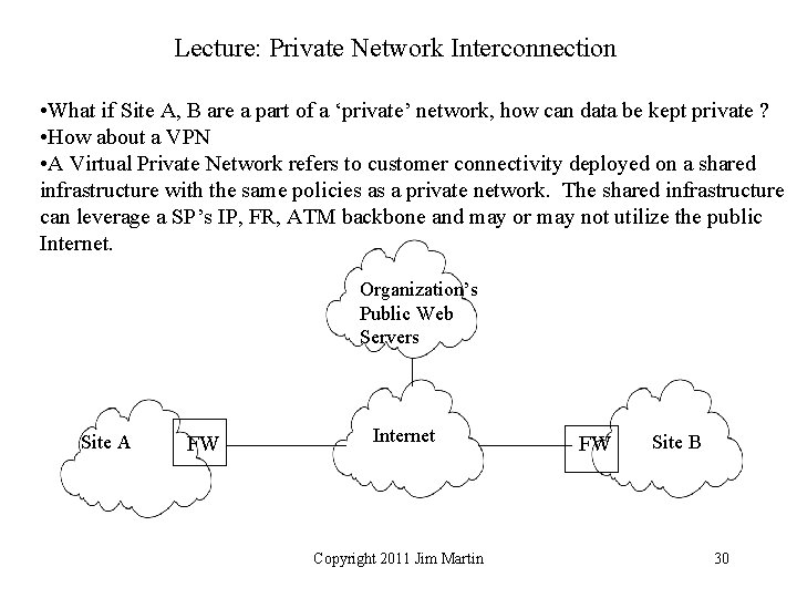 Lecture: Private Network Interconnection • What if Site A, B are a part of