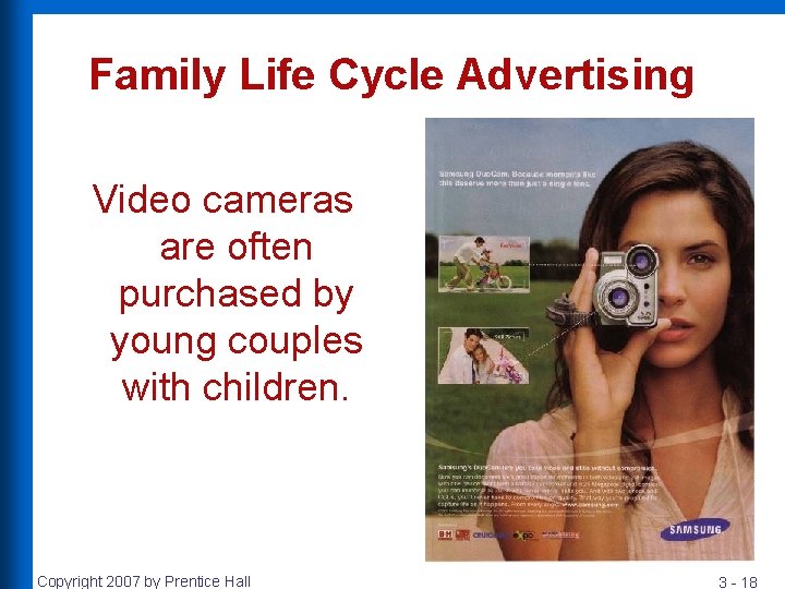 Family Life Cycle Advertising Video cameras are often purchased by young couples with children.