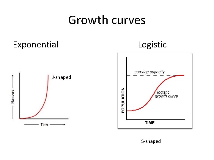 Growth curves Exponential Logistic J-shaped S-shaped 