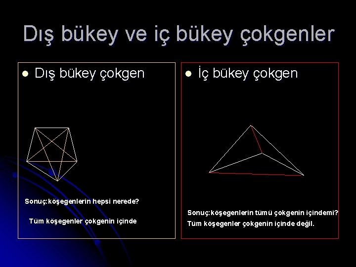 Dış bükey ve iç bükey çokgenler l Dış bükey çokgen l İç bükey çokgen