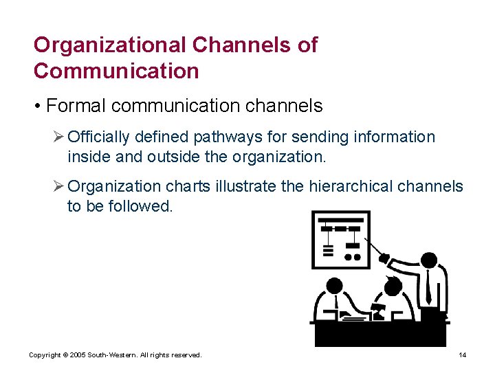 Organizational Channels of Communication • Formal communication channels Ø Officially defined pathways for sending