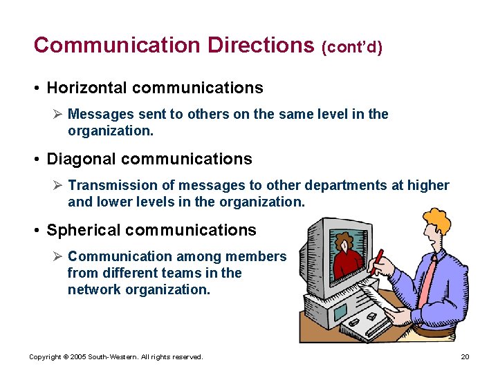 Communication Directions (cont’d) • Horizontal communications Ø Messages sent to others on the same
