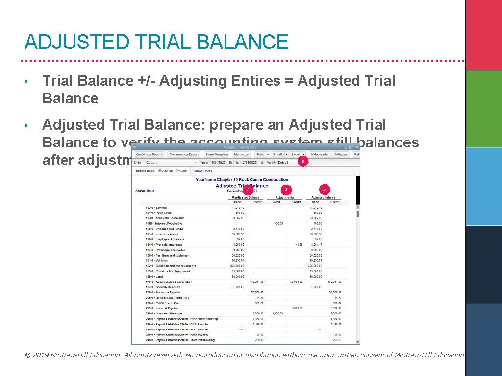 ADJUSTED TRIAL BALANCE • Trial Balance +/- Adjusting Entires = Adjusted Trial Balance •