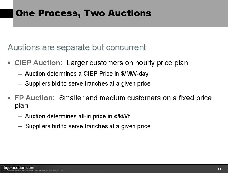 One Process, Two Auctions are separate but concurrent § CIEP Auction: Larger customers on