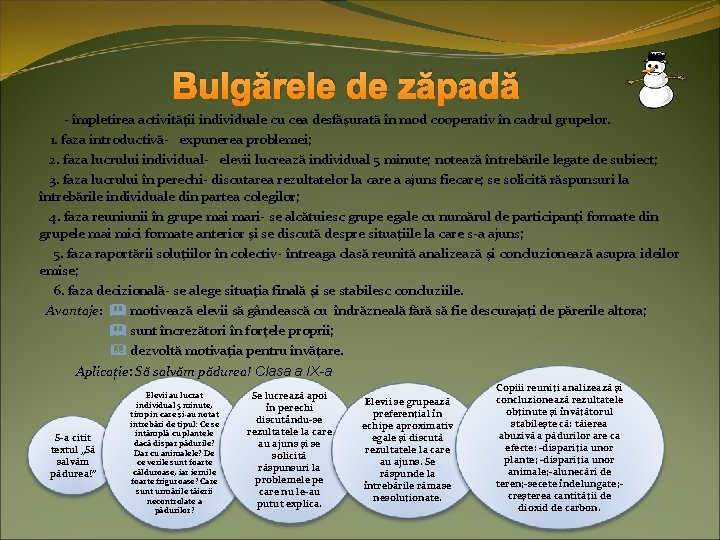 Bulgărele de zăpadă - împletirea activităţii individuale cu cea desfăşurată în mod cooperativ în Bulgărele de zăpadă - împletirea activităţii individuale cu cea desfăşurată în mod cooperativ în