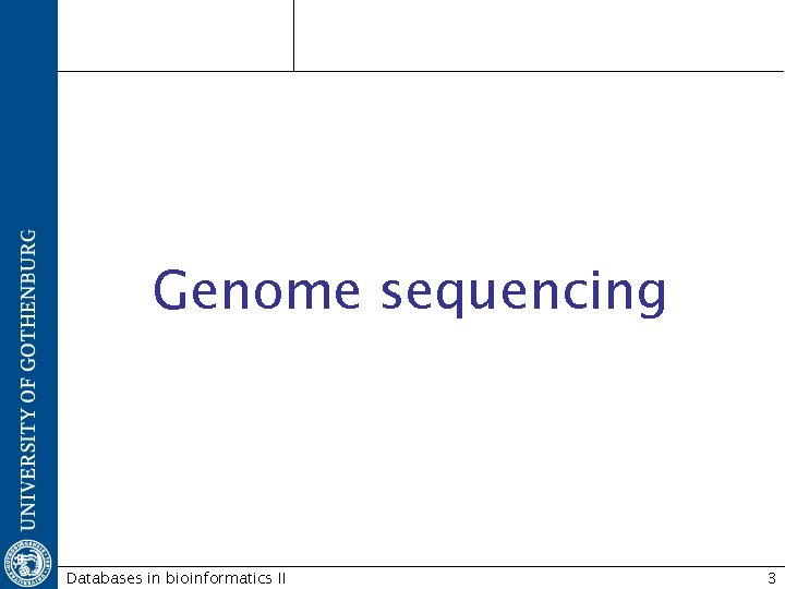 Genome sequencing Databases in bioinformatics II 3 