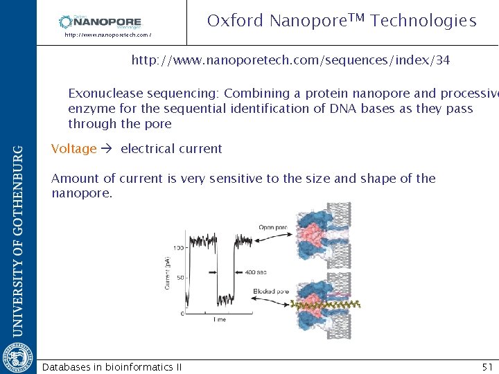 http: //www. nanoporetech. com/ Oxford Nanopore. TM Technologies http: //www. nanoporetech. com/sequences/index/34 Exonuclease sequencing: