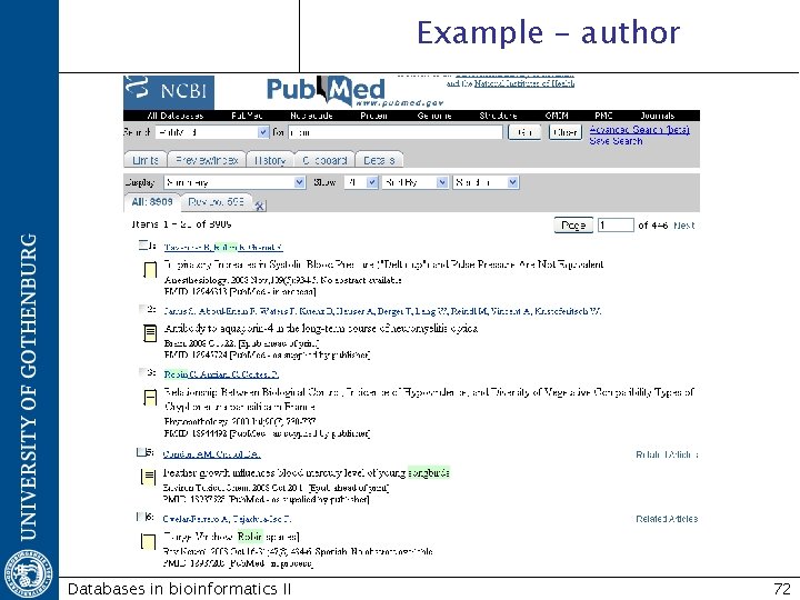 Example - author Databases in bioinformatics II 72 