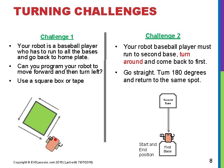 TURNING CHALLENGES Challenge 1 Challenge 2 • Your robot is a baseball player who