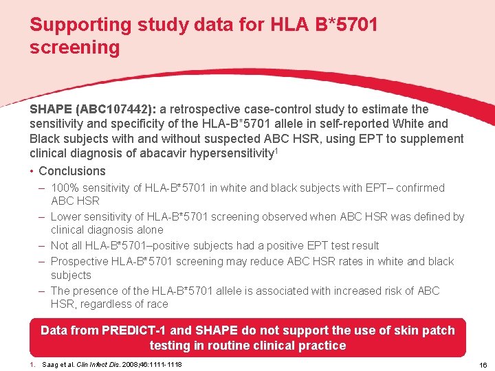 Supporting study data for HLA B*5701 screening SHAPE (ABC 107442): a retrospective case-control study