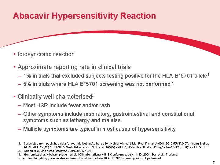 Abacavir Hypersensitivity Reaction • Idiosyncratic reaction • Approximate reporting rate in clinical trials –