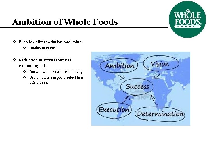 Ambition of Whole Foods v Push for differentiation and value v Quality over cost