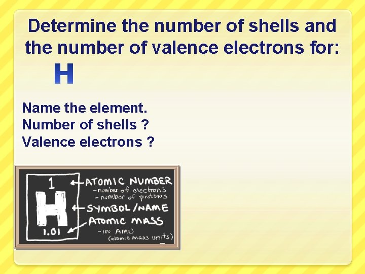 Determine the number of shells and the number of valence electrons for: Name the