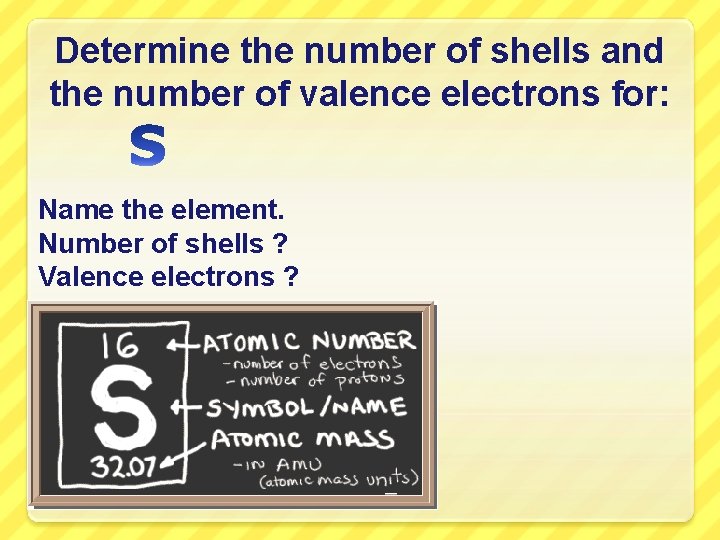 Determine the number of shells and the number of valence electrons for: Name the
