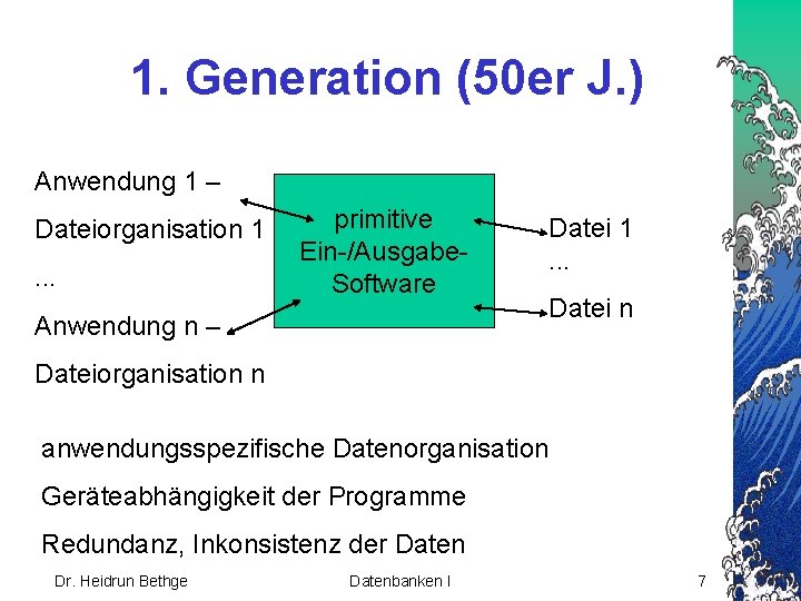 1. Generation (50 er J. ) Anwendung 1 – Dateiorganisation 1. . . primitive