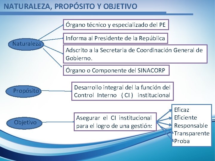 NATURALEZA, PROPÓSITO Y OBJETIVO Órgano técnico y especializado del PE Naturaleza Informa al Presidente