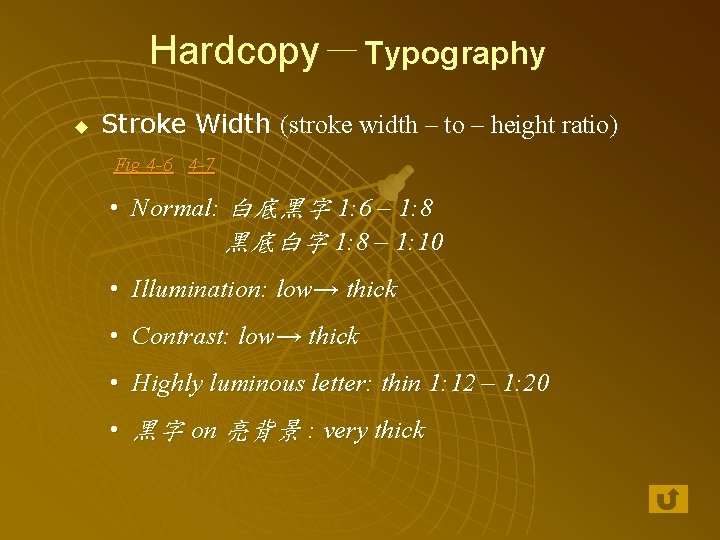 Hardcopy－Typography u Stroke Width (stroke width – to – height ratio) Fig 4 -6