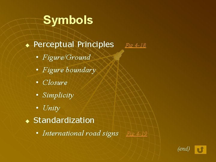 Symbols u Perceptual Principles Fig 4 -18 • Figure/Ground • Figure boundary • Closure