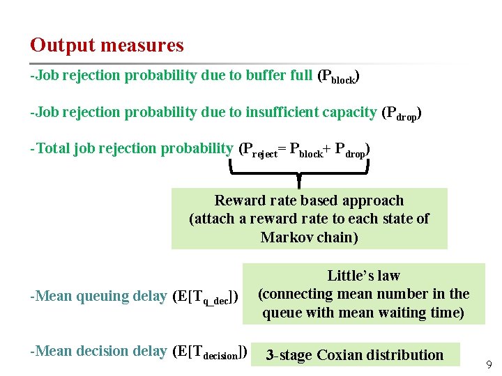 Output measures -Job rejection probability due to buffer full (Pblock) -Job rejection probability due