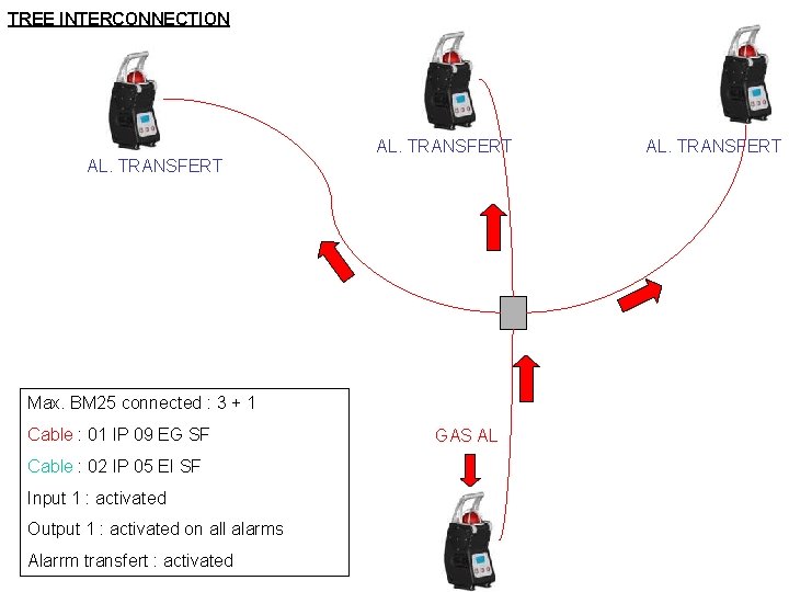 TREE INTERCONNECTION AL. TRANSFERT Max. BM 25 connected : 3 + 1 Cable :