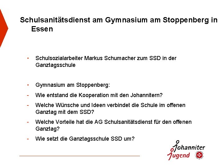 Schulsanitätsdienst am Gymnasium am Stoppenberg in Essen • Schulsozialarbeiter Markus Schumacher zum SSD in