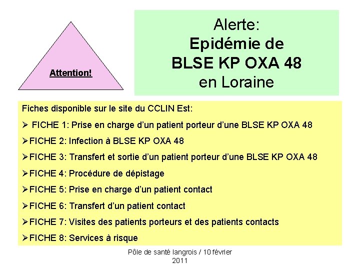 Alerte: Epidémie de BLSE KP OXA 48 en Loraine Attention! Fiches disponible sur le