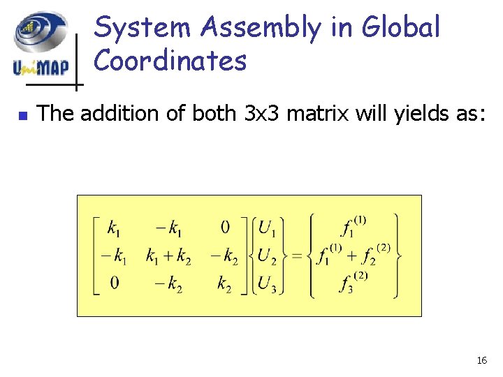 System Assembly in Global Coordinates n The addition of both 3 x 3 matrix