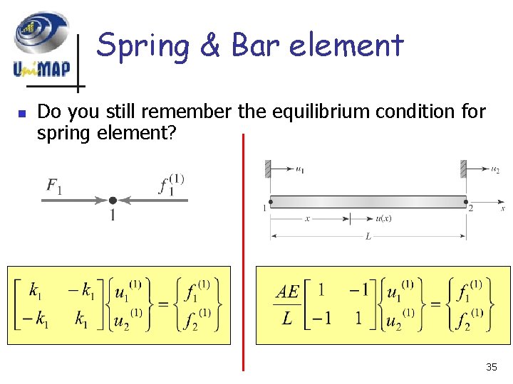 Spring & Bar element n Do you still remember the equilibrium condition for spring
