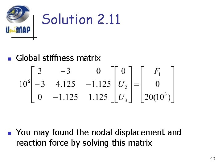 Solution 2. 11 n n Global stiffness matrix You may found the nodal displacement