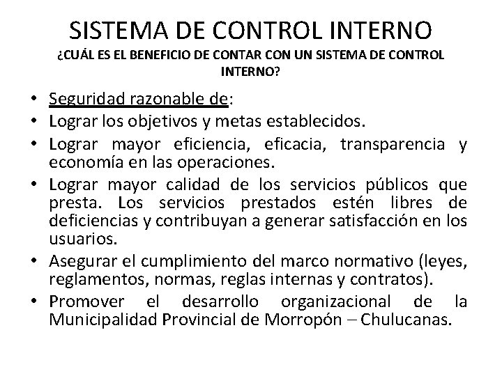 SISTEMA DE CONTROL INTERNO ¿CUÁL ES EL BENEFICIO DE CONTAR CON UN SISTEMA DE