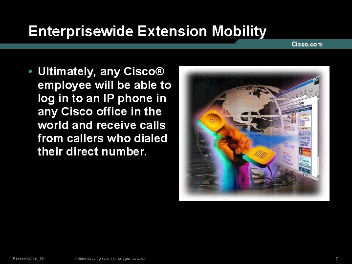 Enterprisewide Extension Mobility • Ultimately, any Cisco® employee will be able to log in