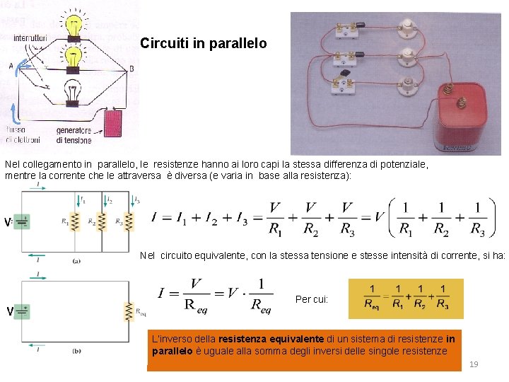 Circuiti in parallelo Nel collegamento in parallelo, le resistenze hanno ai loro capi la