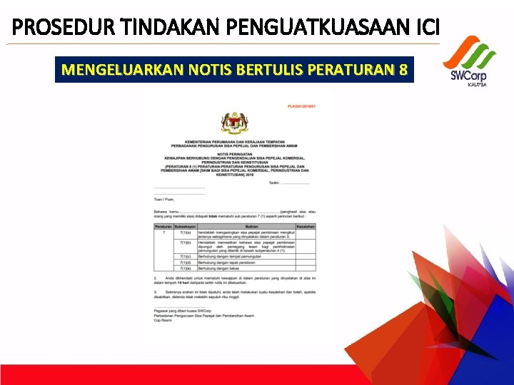 PROSEDUR TINDAKAN PENGUATKUASAAN ICI MENGELUARKAN NOTIS BERTULIS PERATURAN 8 