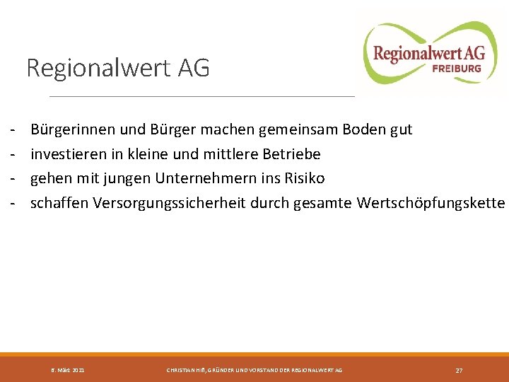 Regionalwert AG - Bürgerinnen und Bürger machen gemeinsam Boden gut investieren in kleine und