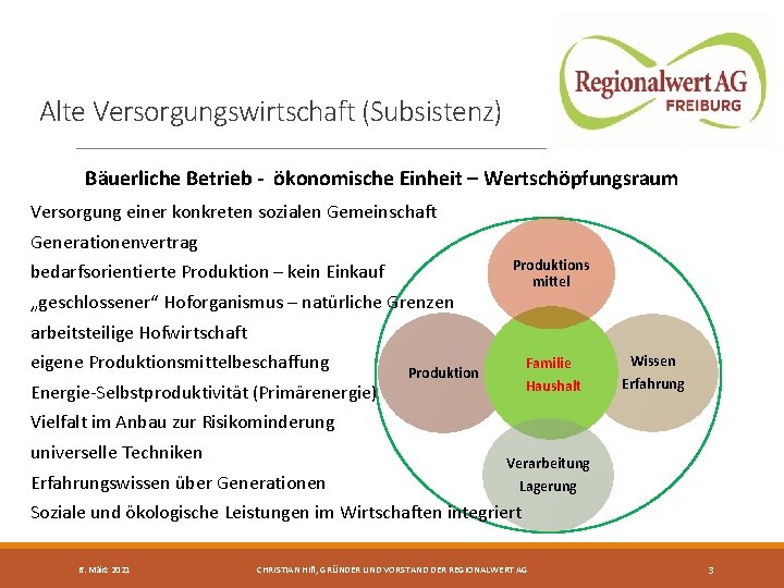 Alte Versorgungswirtschaft (Subsistenz) Bäuerliche Betrieb - ökonomische Einheit – Wertschöpfungsraum Versorgung einer konkreten sozialen