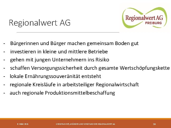 Regionalwert AG - Bürgerinnen und Bürger machen gemeinsam Boden gut investieren in kleine und