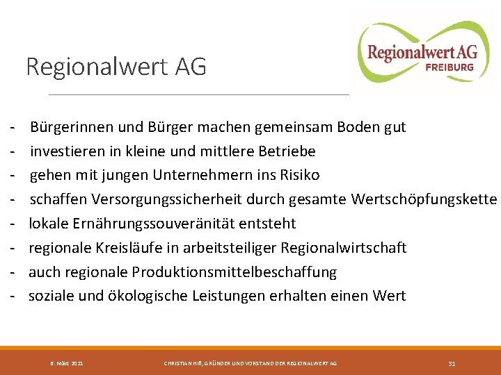 Regionalwert AG - Bürgerinnen und Bürger machen gemeinsam Boden gut investieren in kleine und