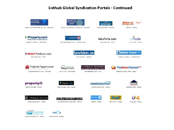 Listhub Global Syndication Portals - Continued 