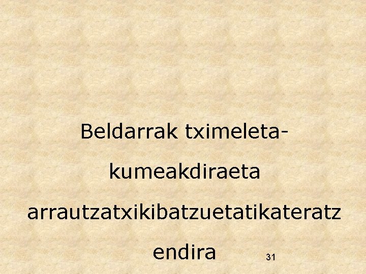 Beldarrak tximeletakumeakdiraeta arrautzatxikibatzuetatikateratz endira 31 