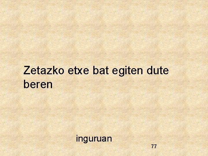 Zetazko etxe bat egiten dute beren inguruan 77 