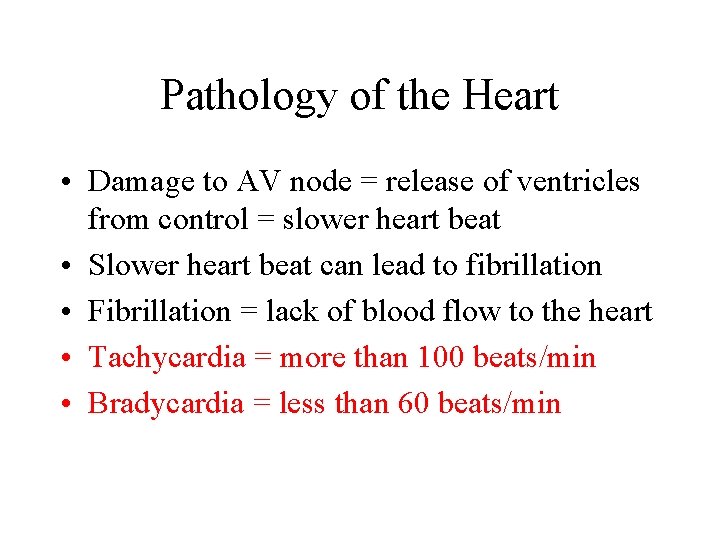 Pathology of the Heart • Damage to AV node = release of ventricles from