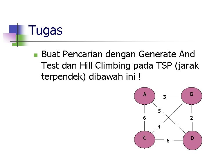 Tugas n Buat Pencarian dengan Generate And Test dan Hill Climbing pada TSP (jarak