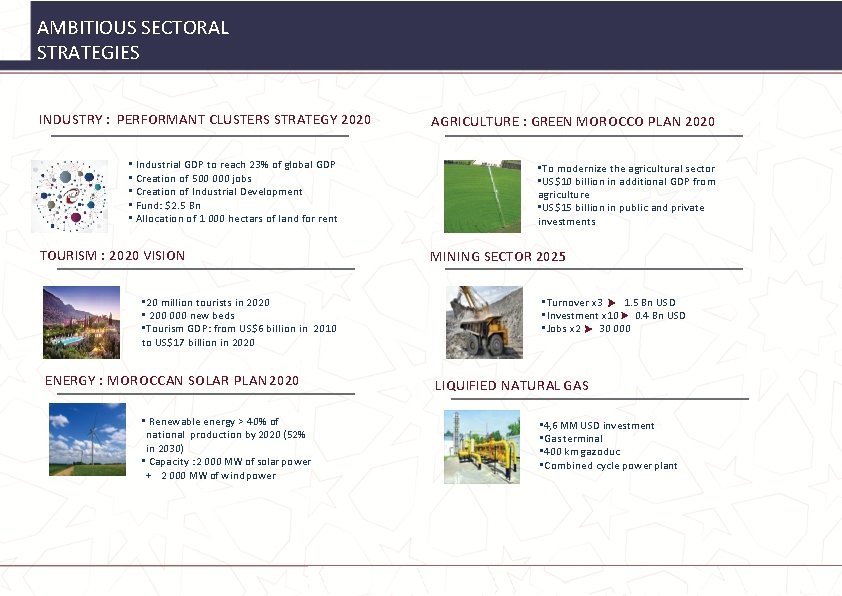 AMBITIOUS SECTORAL STRATEGIES INDUSTRY : PERFORMANT CLUSTERS STRATEGY 2020 • Industrial GDP to reach