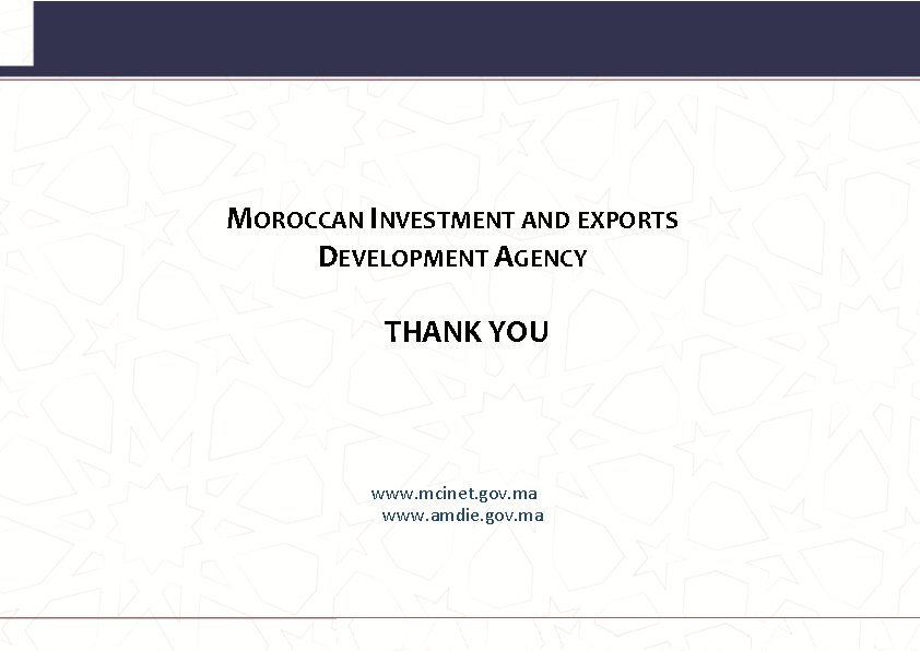 MOROCCAN INVESTMENT AND EXPORTS DEVELOPMENT AGENCY THANK YOU www. mcinet. gov. ma www. amdie.