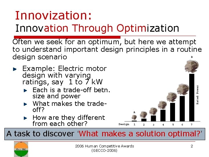 Innovization: Innovation Through Optimization Often we seek for an optimum, but here we attempt