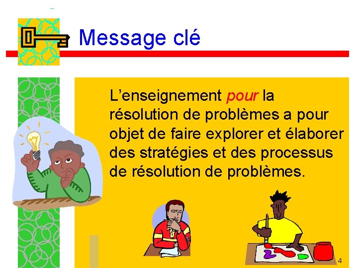 Message clé L’enseignement pour la résolution de problèmes a pour objet de faire explorer