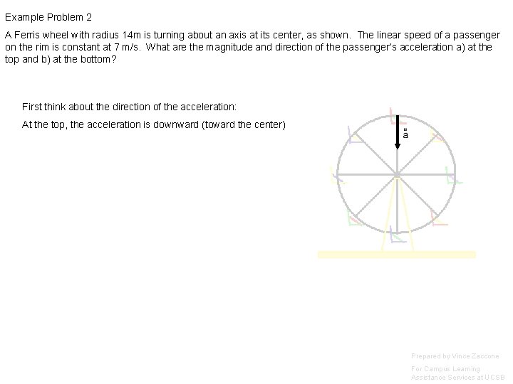 Example Problem 2 A Ferris wheel with radius 14 m is turning about an